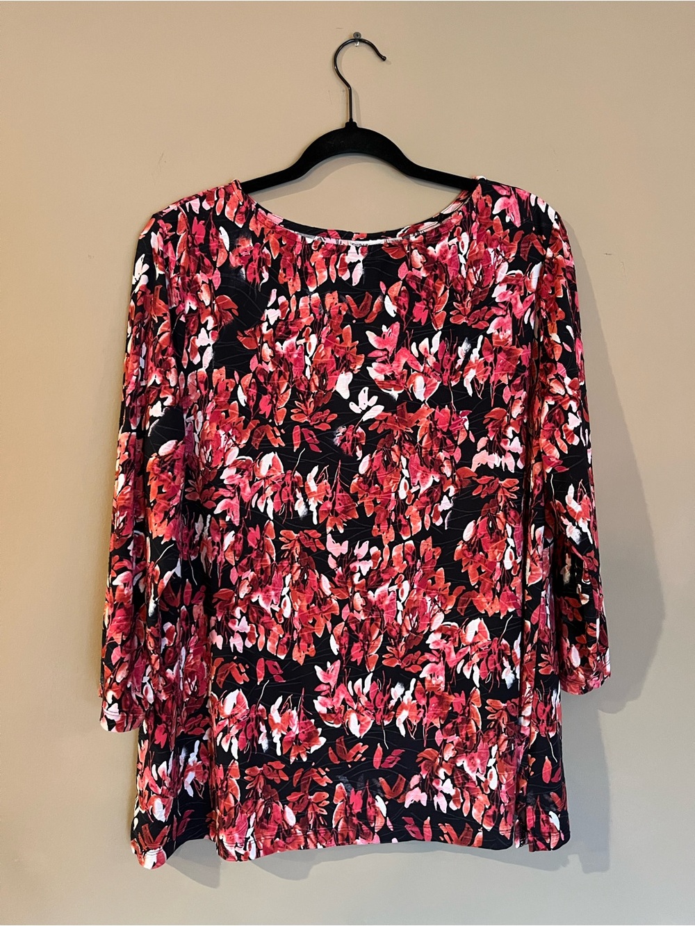 Croft & Barrow Womens XXL Red‎ Pink Floral Long Sleeve Textured Scoop Neck Top